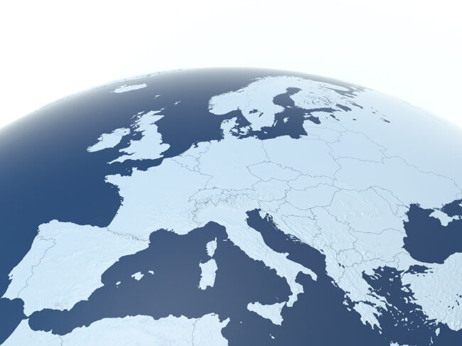 European continent with visible borders and curvature of the Earth