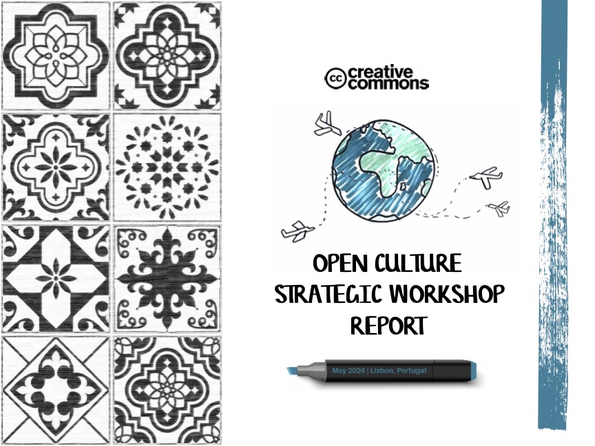 Cover image of the report for the Lisbon Strategic Workshop. Black and white tiles, next to a hand drawn globe with planes flying around it. The title reads