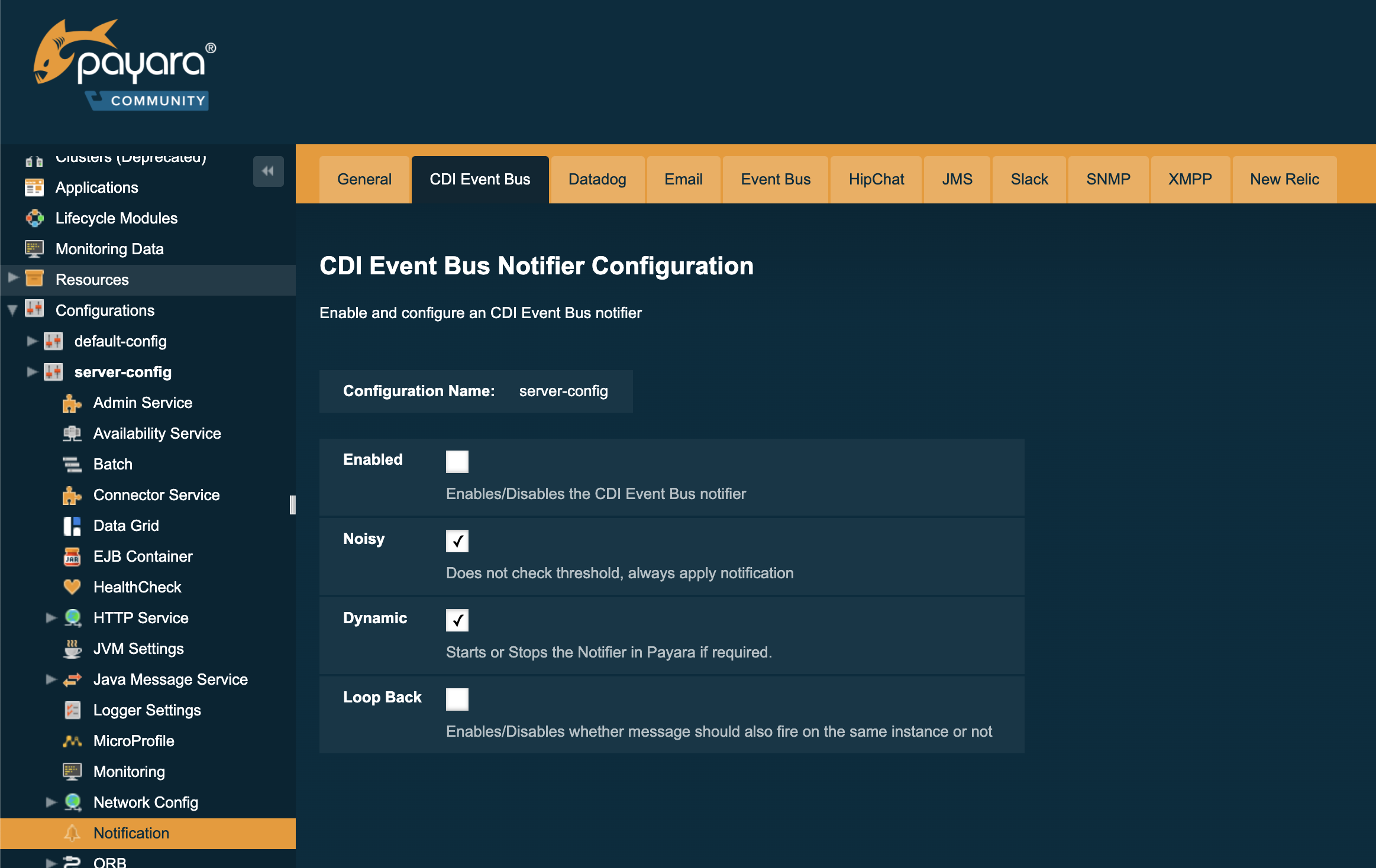 Admin console config