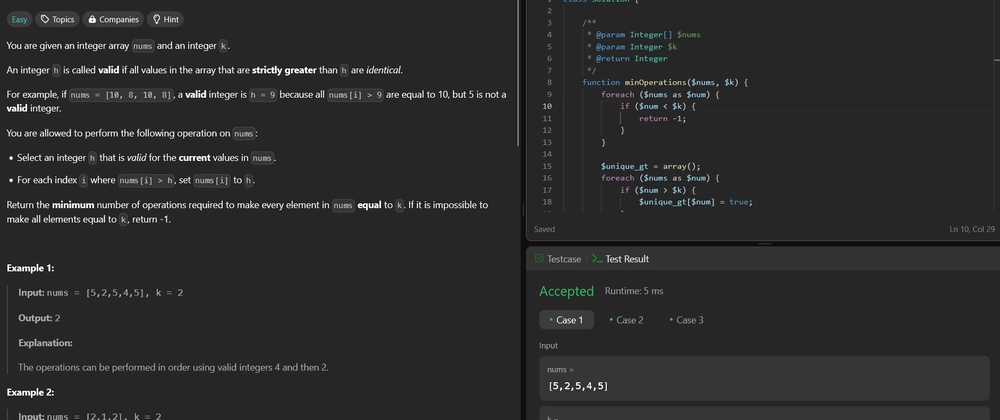 Cover image for 3375. Minimum Operations to Make Array Values Equal to K